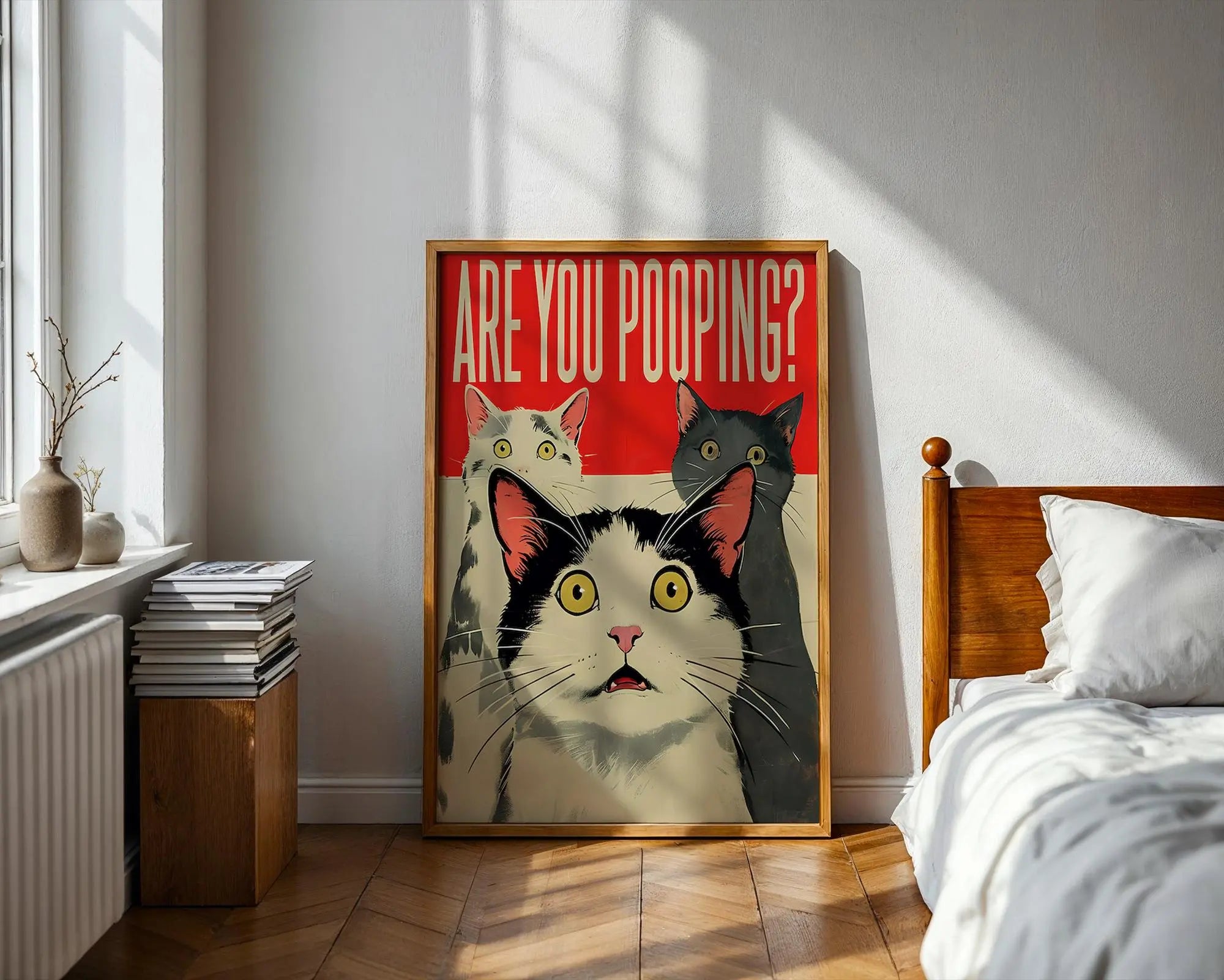 Funny Cat Bathroom Art | Viral Pet Humor Print wall art print, modern home decor, unframed artwork by Nomad & Nest