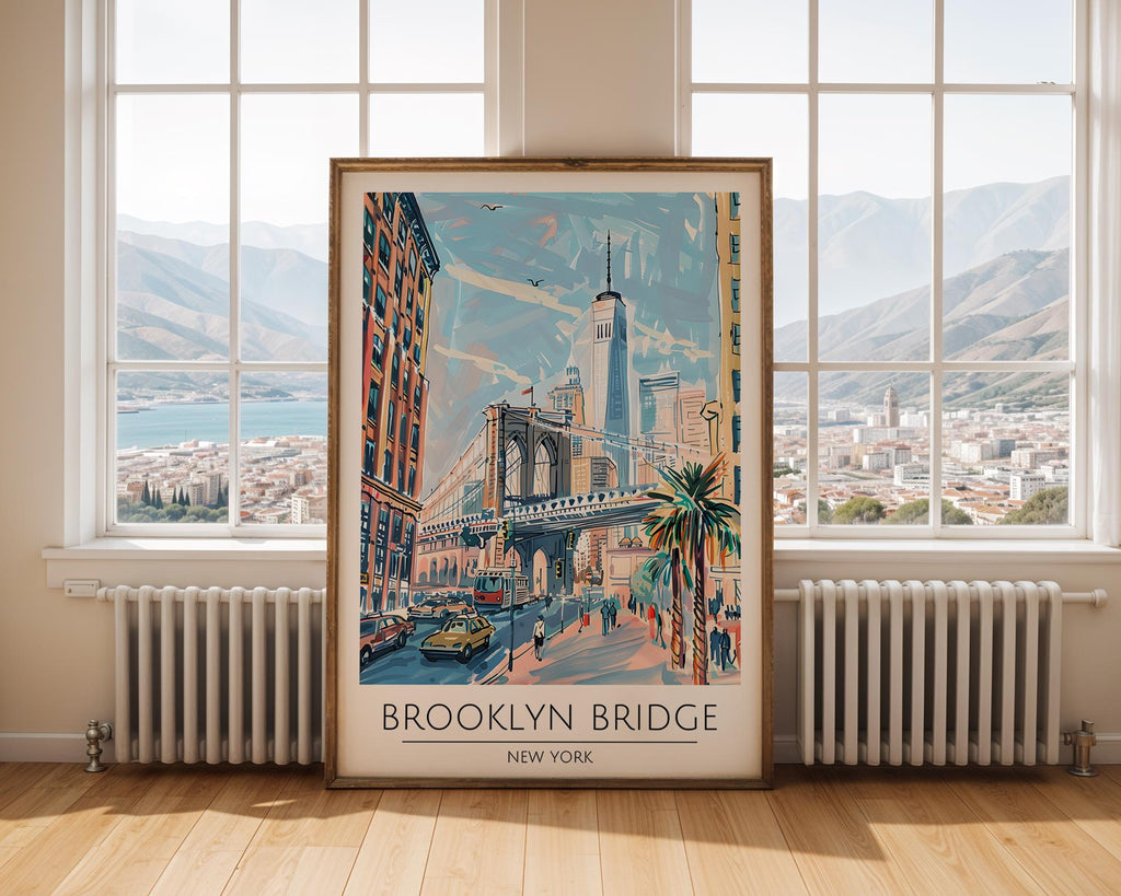 Brooklyn Bridge Art Print | NYC Travel Poster, Skyscraper Illustration wall art print, modern home decor, unframed artwork by Nomad & Nest