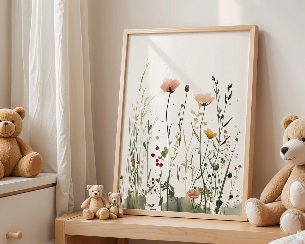 Playroom Ideas | Soft Field Flowers Nursery Art | Minimal Botanical Baby Decor wall art print, modern home decor, unframed artwork by Nomad & Nest