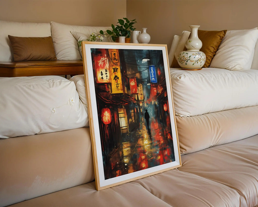 Japanese Poster | Cyberpunk Tokyo Street Print – Neon Cityscape,  Lanterns wall art print, modern home decor, unframed artwork by Nomad & Nest