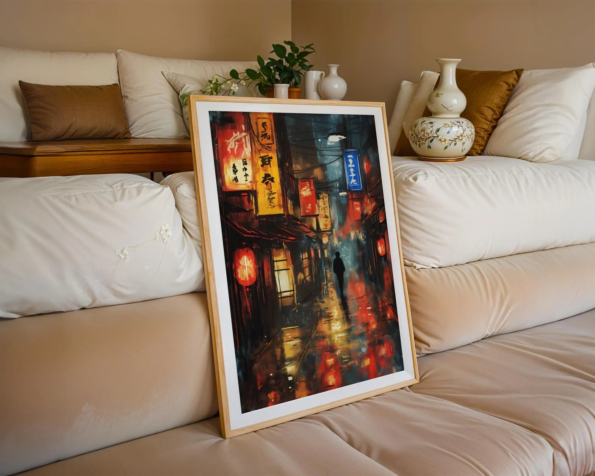Japanese Poster | Cyberpunk Tokyo Street Print – Neon Cityscape,  Lanterns wall art print, modern home decor, unframed artwork by Nomad & Nest