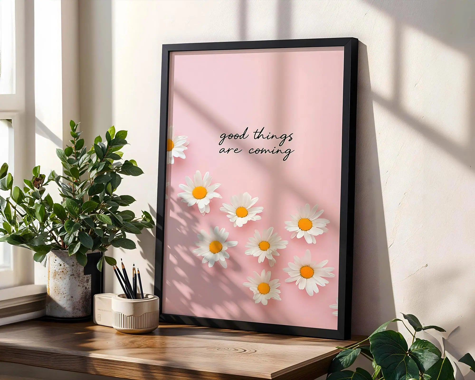 Daisy Wall Art – Pink Floral Print, Uplifting Home Decor wall art print, modern home decor, unframed artwork by Nomad & Nest