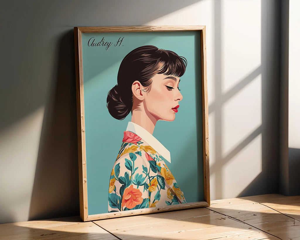 Modern Pop Art | Audrey Hepburn  Print | Floral Jacket, Retro Hollywood Glamour wall art print, modern home decor, unframed artwork by Nomad & Nest