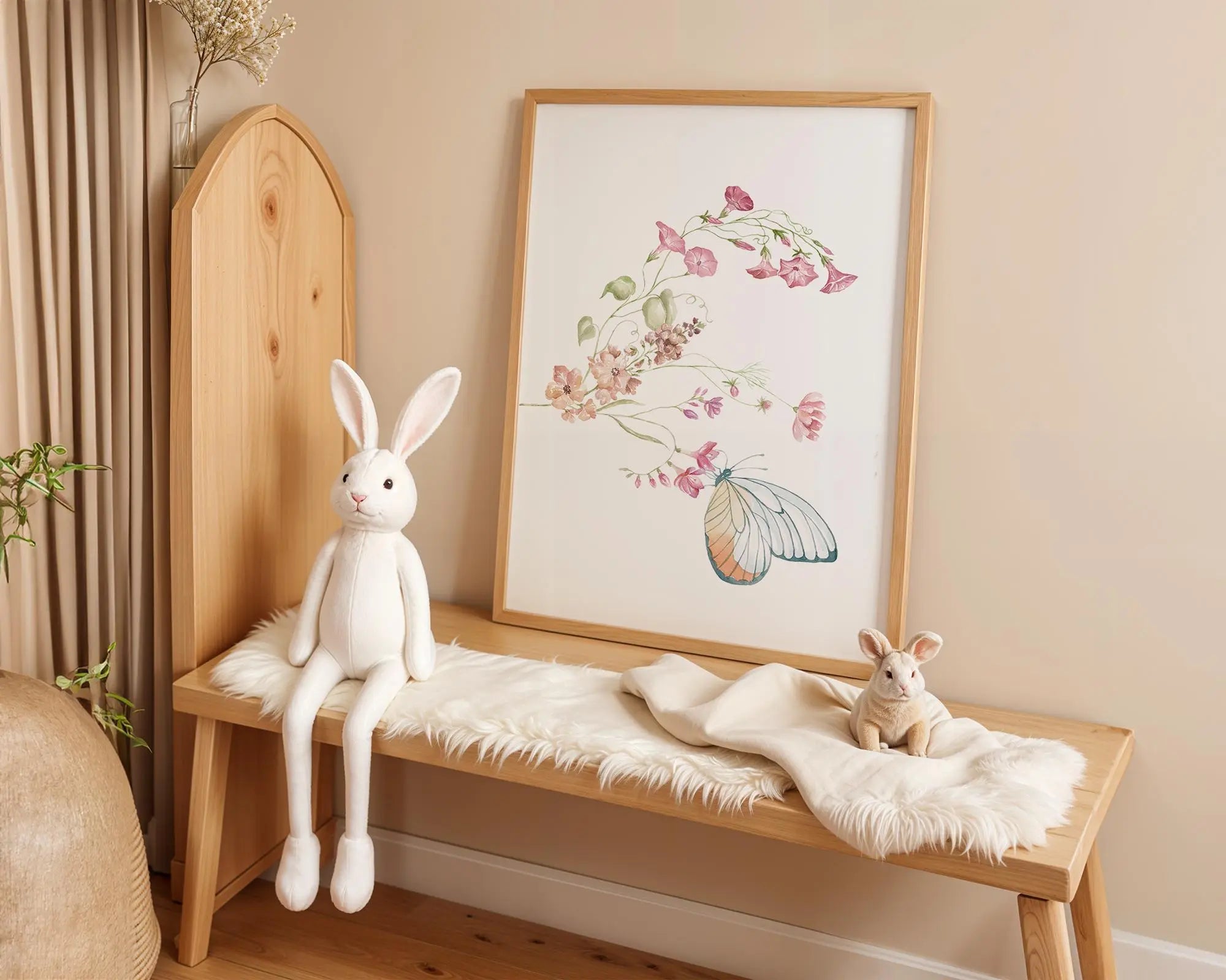 Playroom Ideas | Floral Butterfly Nursery Art – Soft Botanical Baby Print wall art print, modern home decor, unframed artwork by Nomad & Nest