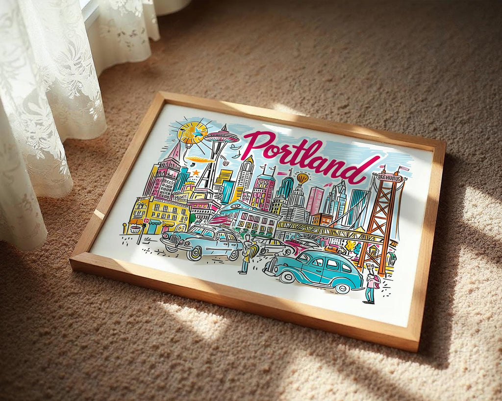 Portland Oregon Poster | Colorful Cityscape Wall Art wall art print, modern home decor, unframed artwork by Nomad & Nest