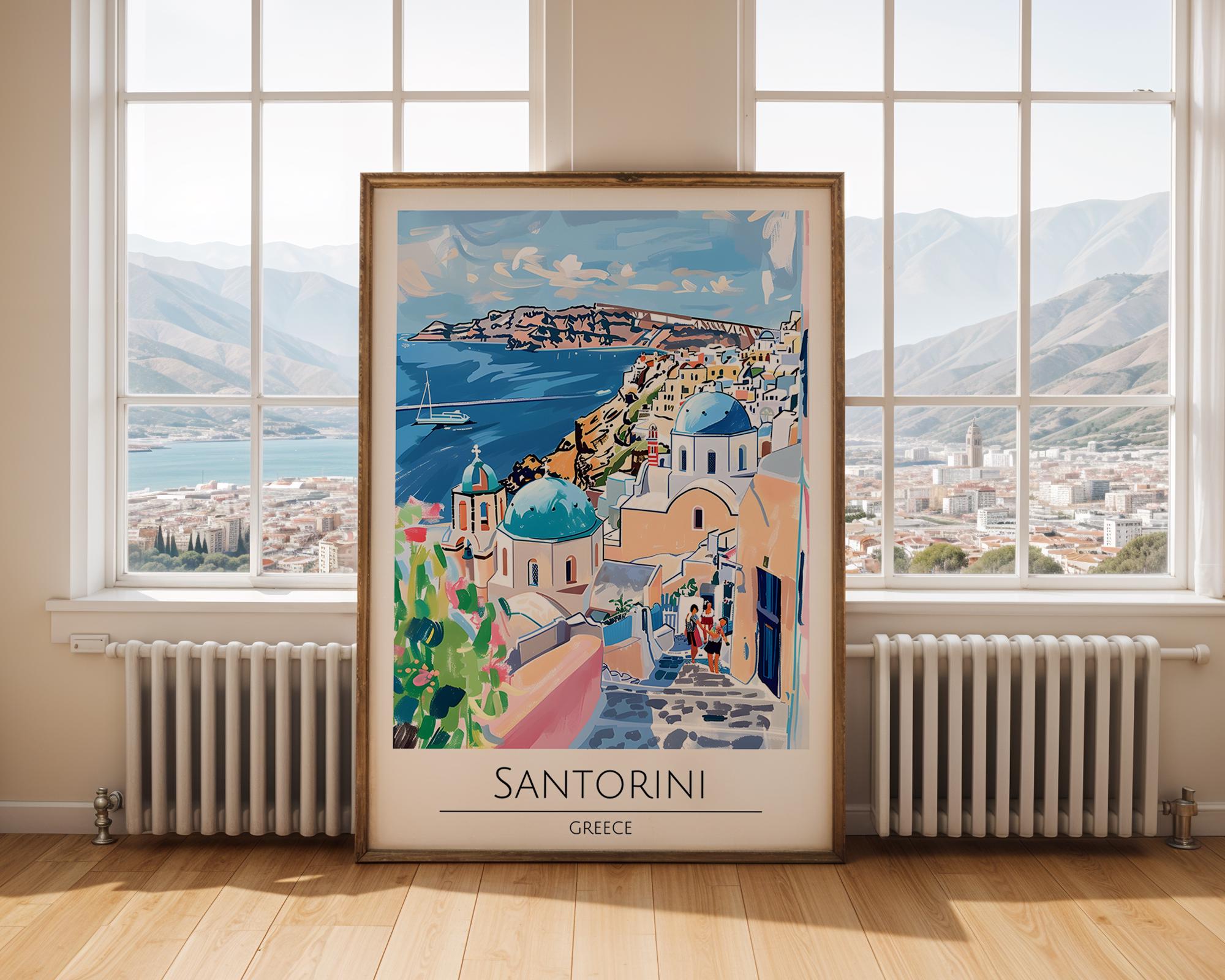 Santorini Greece Travel Poster | Aegean Blue Dome Art Print wall art print, modern home decor, unframed artwork by Nomad & Nest
