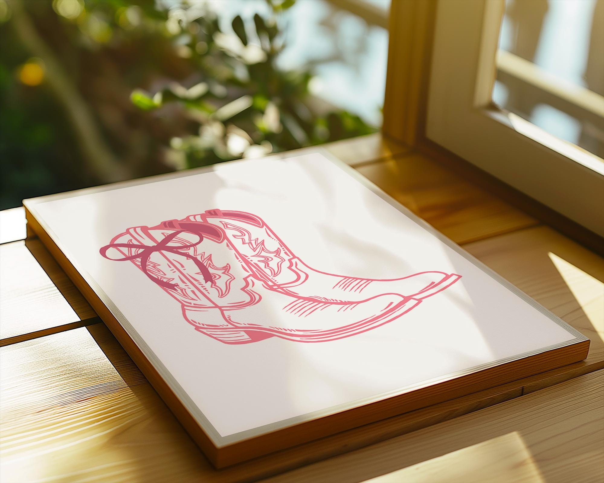 Pink Cowboy Boots Line Art Print | Girly Western Decor wall art print, modern home decor, unframed artwork by Nomad & Nest