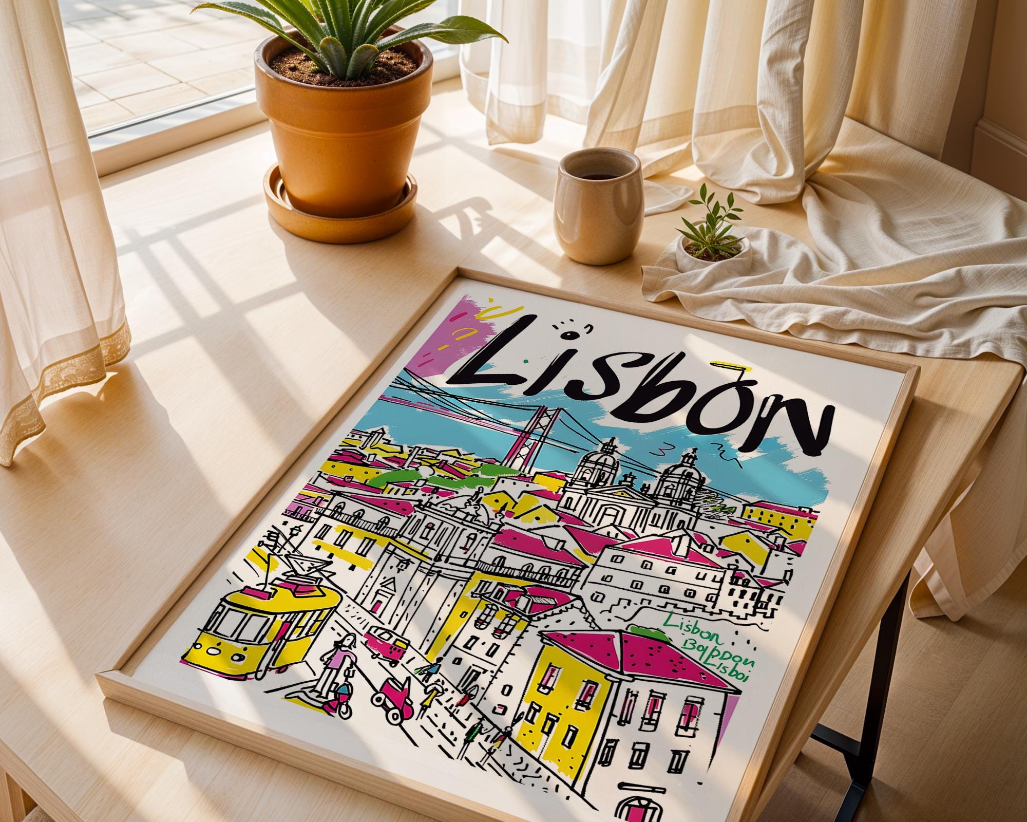 Lisbon Travel Poster | Colorful Cityscape Illustration Art Print wall art print, modern home decor, unframed artwork by Nomad & Nest