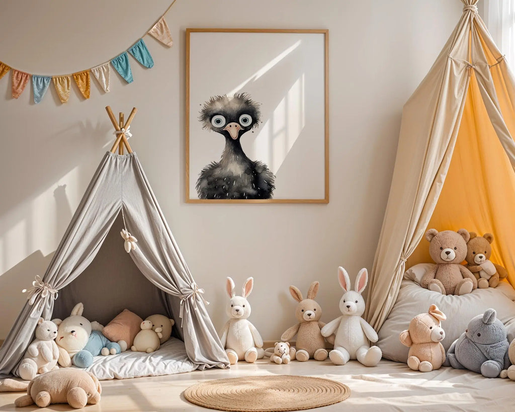 Playroom Ideas | Funny Ostrich Nursery Wall Art | Safari Animal Baby Print wall art print, modern home decor, unframed artwork by Nomad & Nest