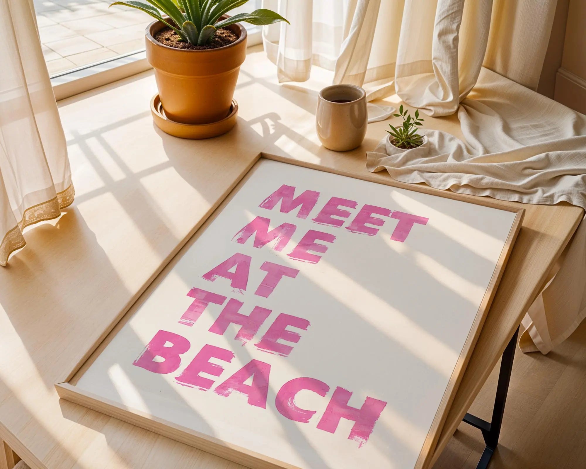 Meet Me At The Beach Print | Pink Summer Coastal Wall Art wall art print, modern home decor, unframed artwork by Nomad & Nest