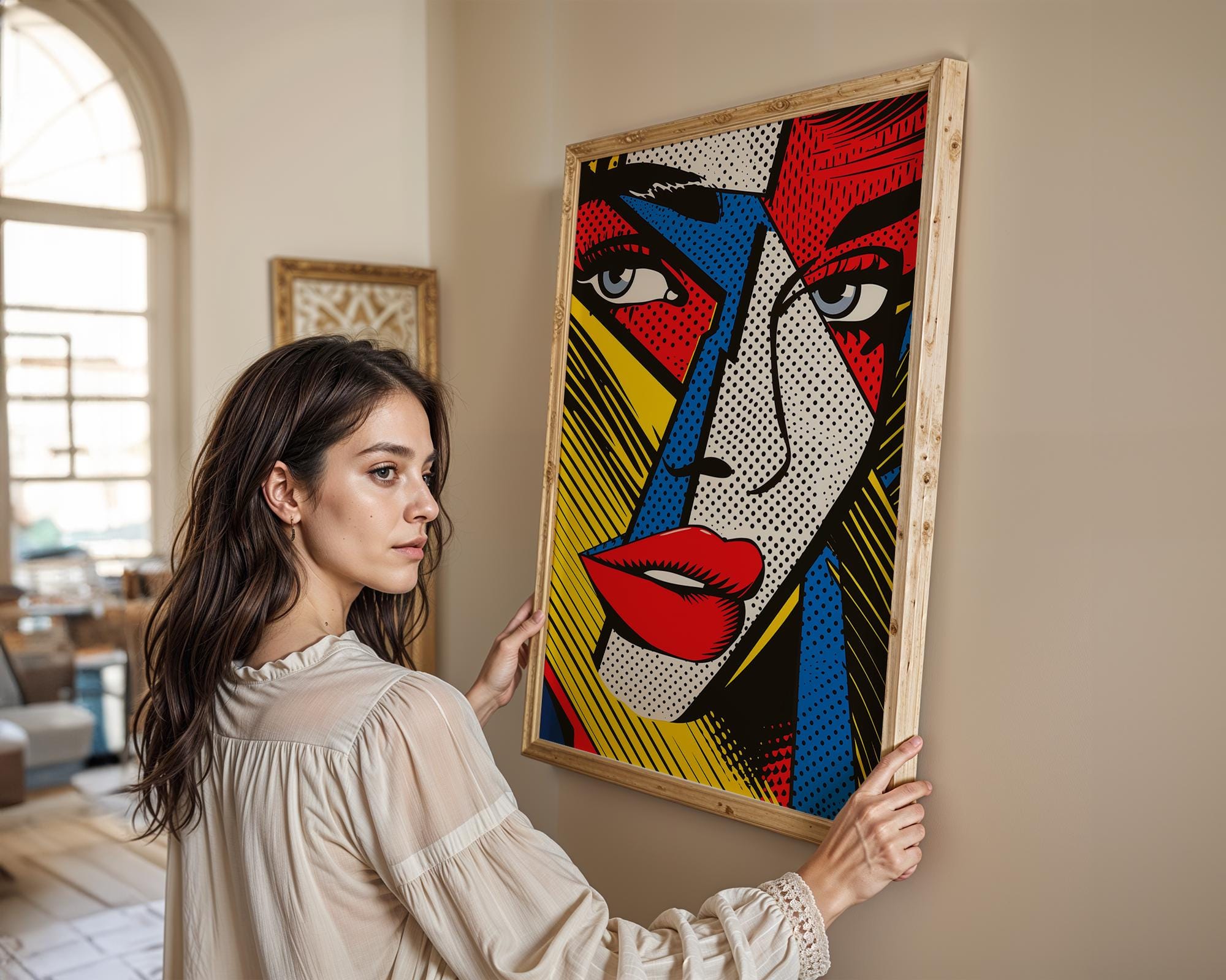 Modern Pop Art | Geometric  Woman's Face Print | Retro Comic Book Style wall art print, modern home decor, unframed artwork by Nomad & Nest