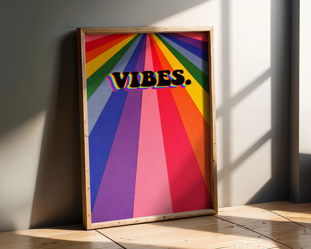Modern Pop Art | Retro Rainbow VIBES  Print | Colorful Typography Poster wall art print, modern home decor, unframed artwork by Nomad & Nest