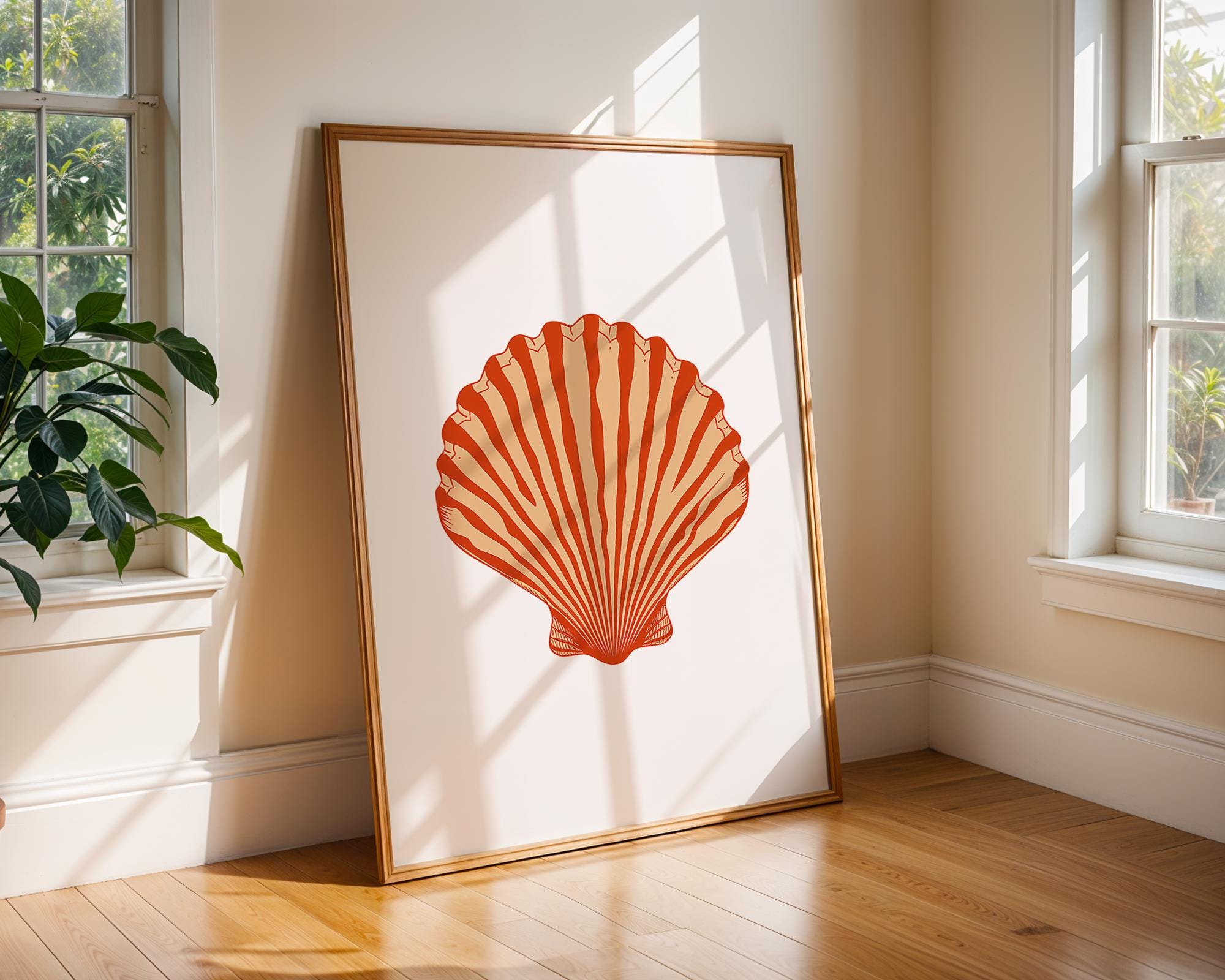 Red Seashell Art Print, Coastal Home Decor wall art print, modern home decor, unframed artwork by Nomad & Nest