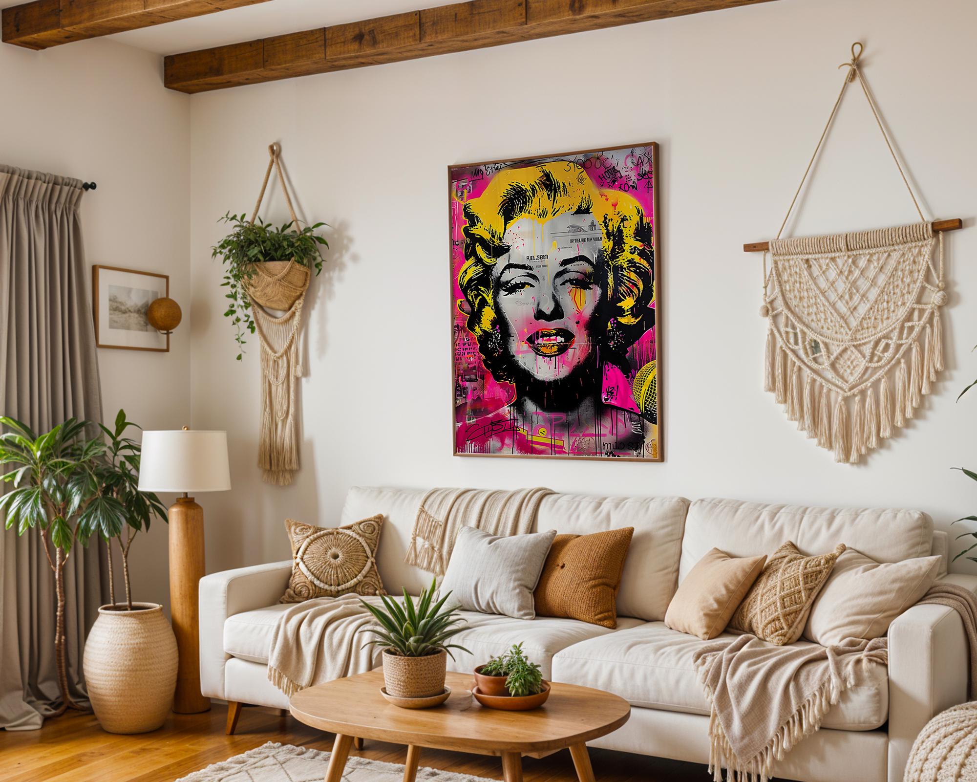 Modern Pop Art | Marilyn Monroe Graffiti Print | Pink & Yellow Portrait wall art print, modern home decor, unframed artwork by Nomad & Nest