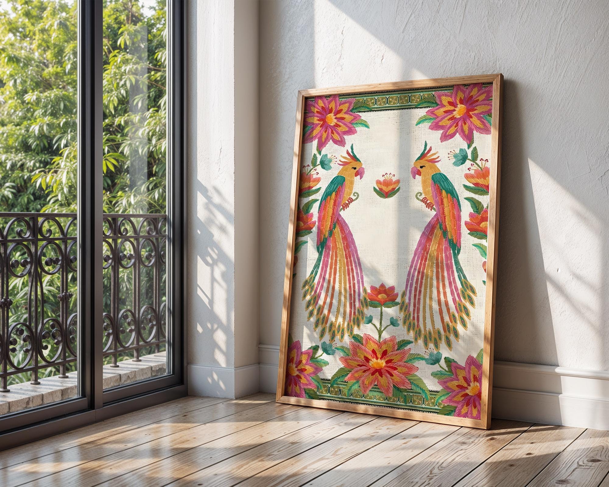 Tropical Parrot Art Print | Colorful Floral, Exotic Bird Wall Art wall art print, modern home decor, unframed artwork by Nomad & Nest