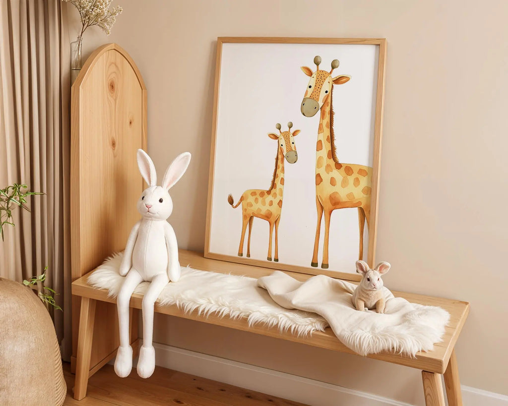 Playroom Ideas | Giraffe Nursery Wall Art | Safari Animal Mother Baby Print wall art print, modern home decor, unframed artwork by Nomad & Nest