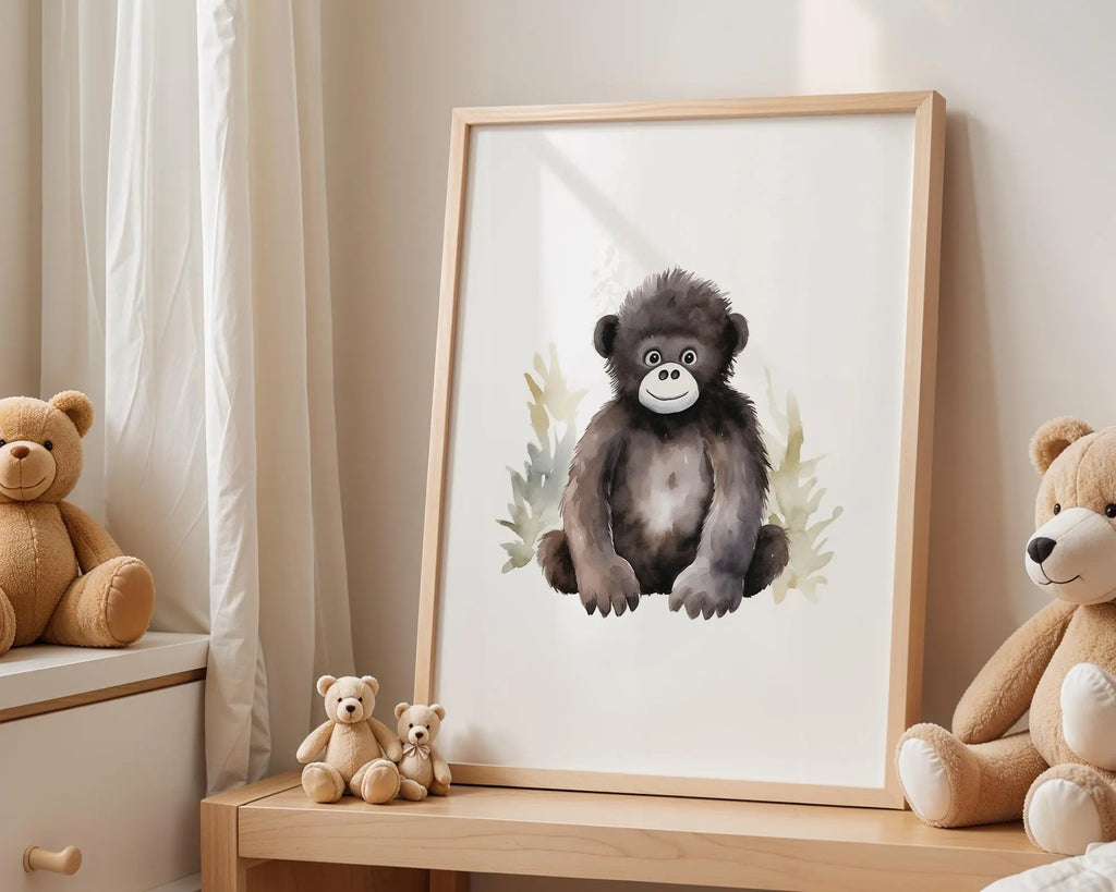 Playroom Ideas | Monkey Nursery Wall Art | Jungle Animal Baby Illustration wall art print, modern home decor, unframed artwork by Nomad & Nest