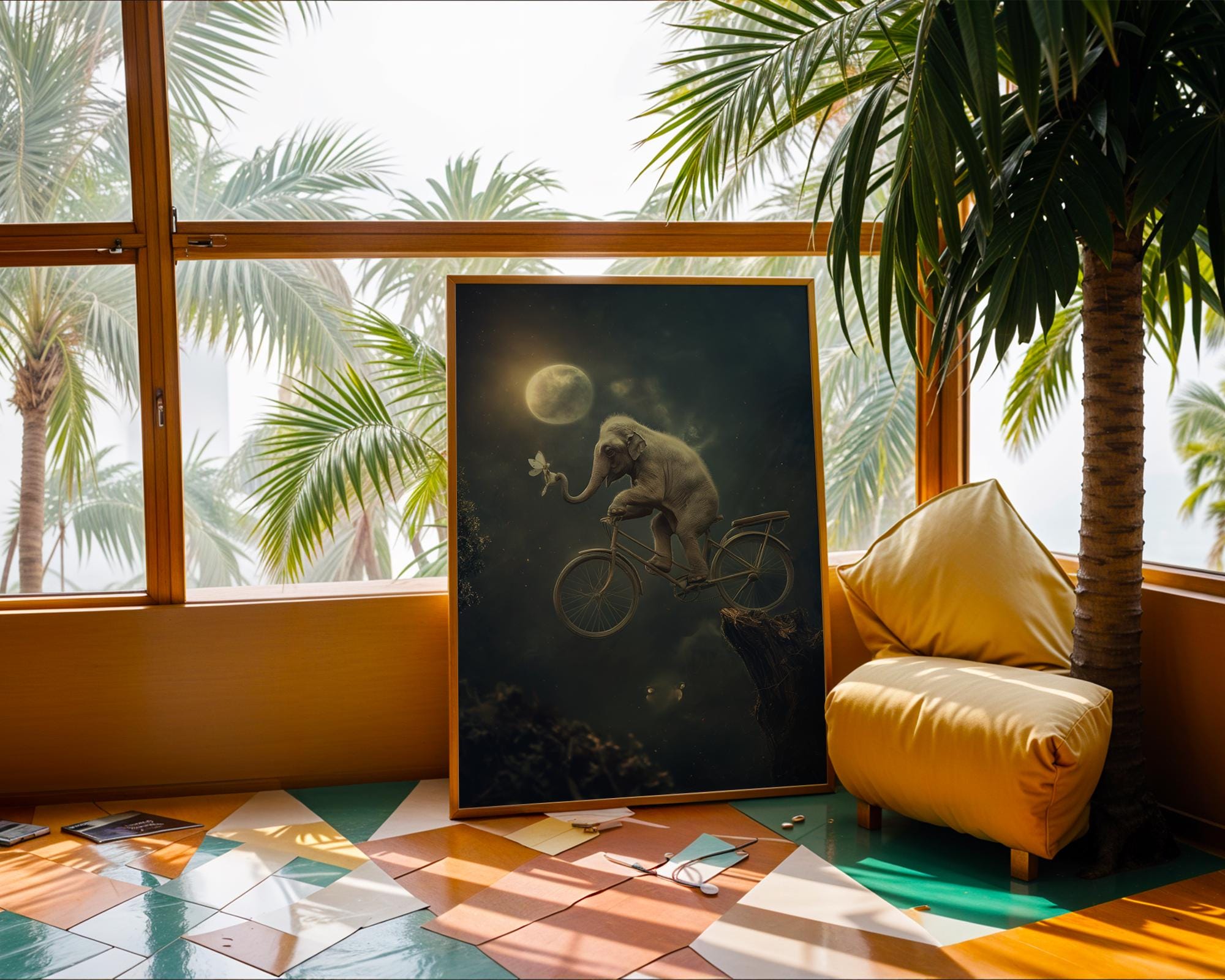 Elephant on Bicycle Print | Surreal Animal Art, Nursery Decor wall art print, modern home decor, unframed artwork by Nomad & Nest