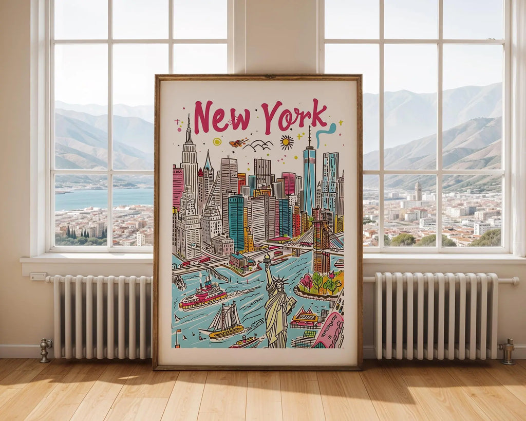 New York Cityscape Poster | Colorful NYC Travel Print wall art print, modern home decor, unframed artwork by Nomad & Nest