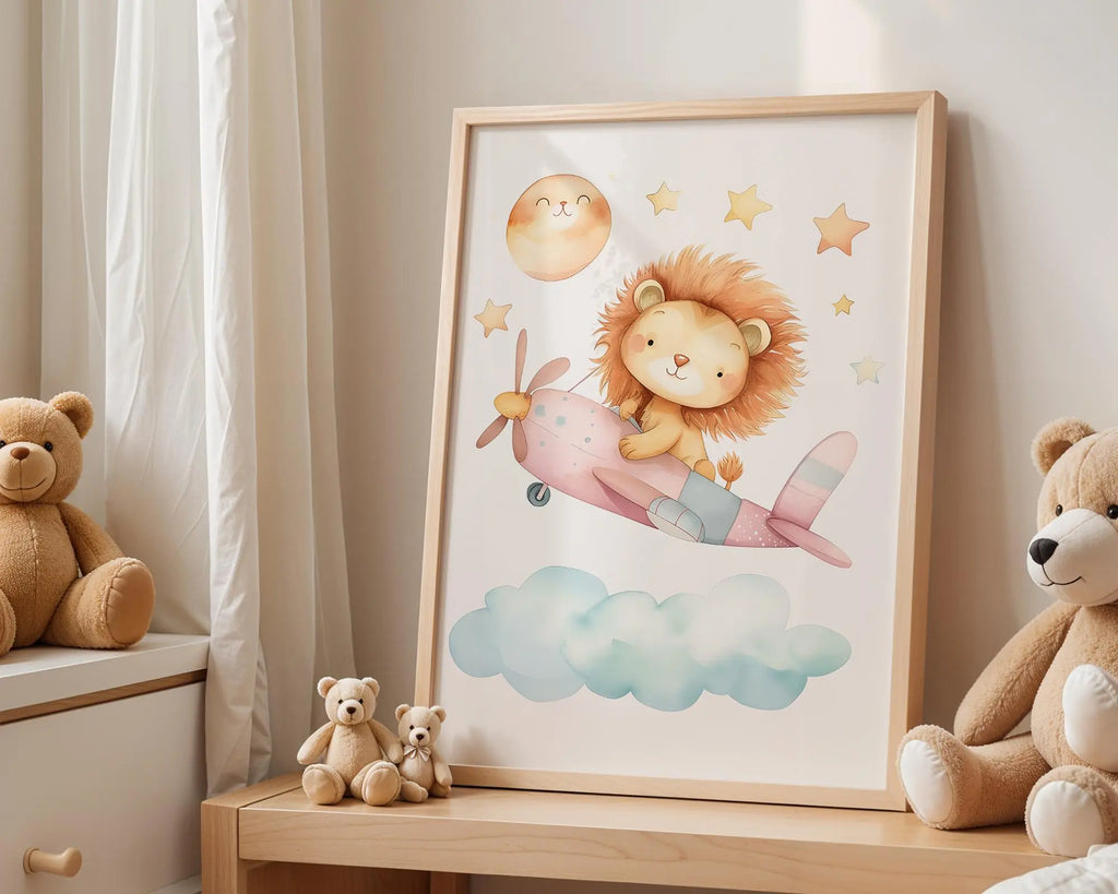 Playroom Ideas | Lion Airplane Nursery Print | Adventure Safari Wall Art wall art print, modern home decor, unframed artwork by Nomad & Nest