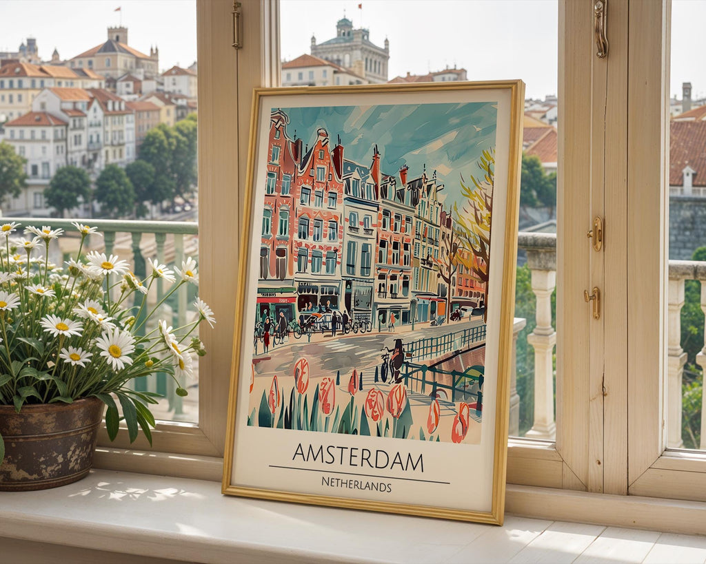 Amsterdam Canal Watercolor Print | Netherlands Travel Poster wall art print, modern home decor, unframed artwork by Nomad & Nest