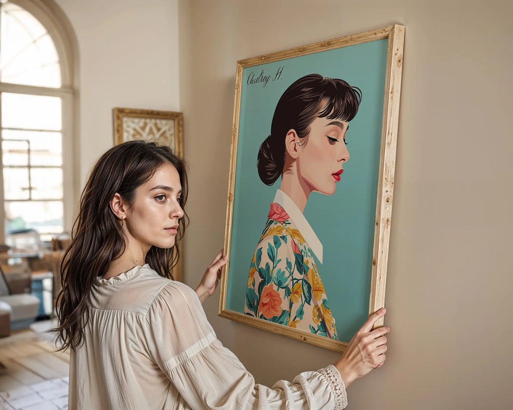 Modern Pop Art | Audrey Hepburn  Print | Floral Jacket, Retro Hollywood Glamour wall art print, modern home decor, unframed artwork by Nomad & Nest