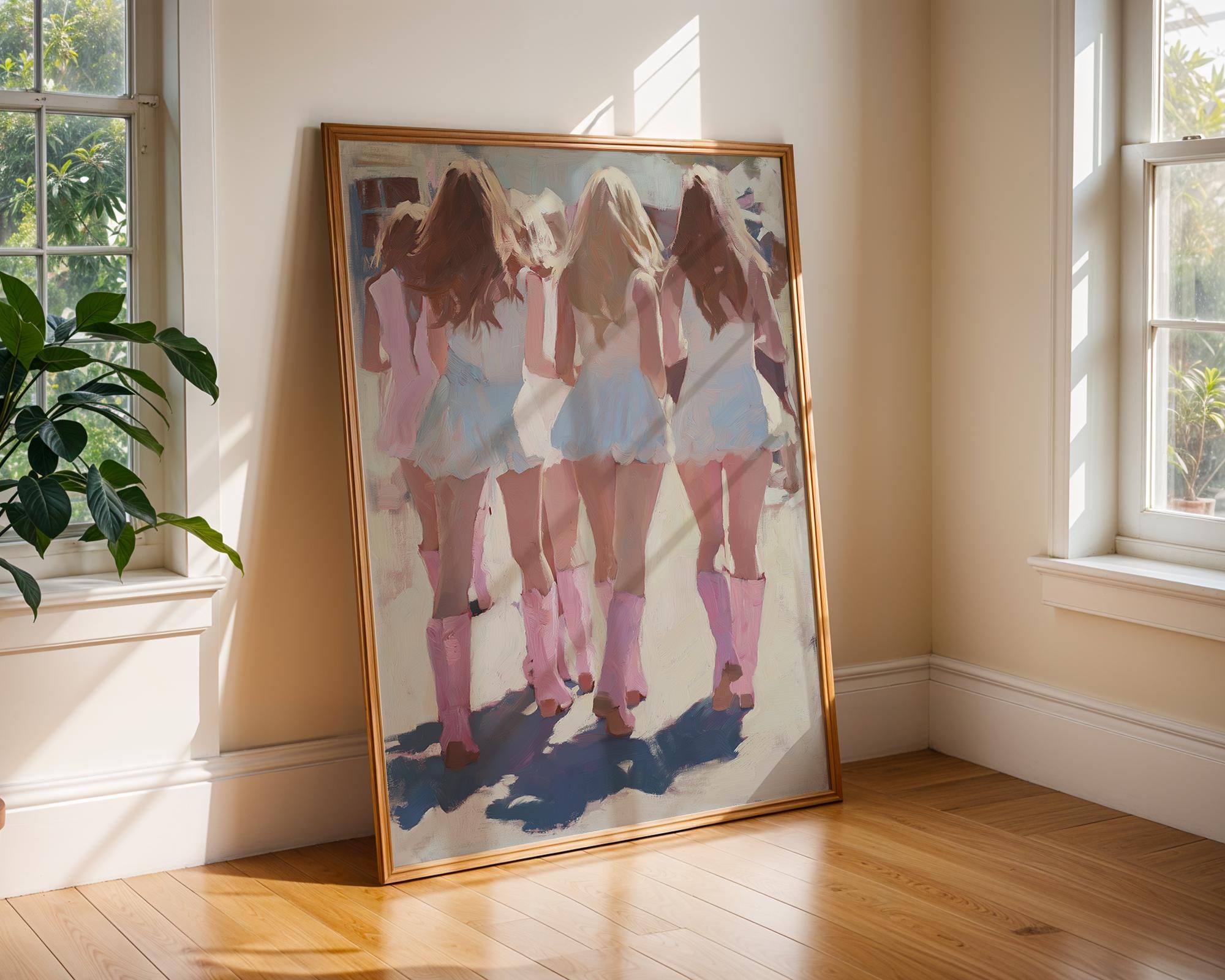 Pink Cowgirl Boots Oil Painting | Barbiecore Coastal Fashion Print wall art print, modern home decor, unframed artwork by Nomad & Nest