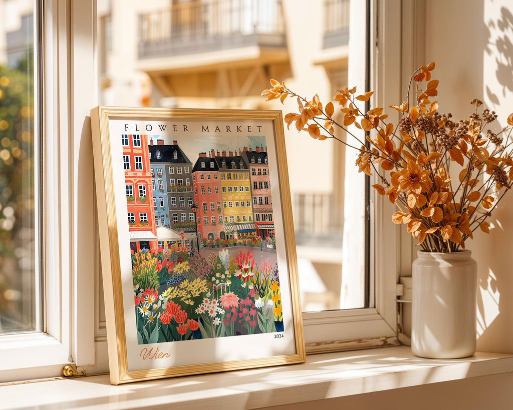 Vienna Flower Market Print | Colorful Austrian Cityscape Wall Art wall art print, modern home decor, unframed artwork by Nomad & Nest