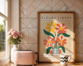 Retro Floral Vase Art Print | Mid-Century Modern, Peach Tones wall art print, modern home decor, unframed artwork by Nomad & Nest