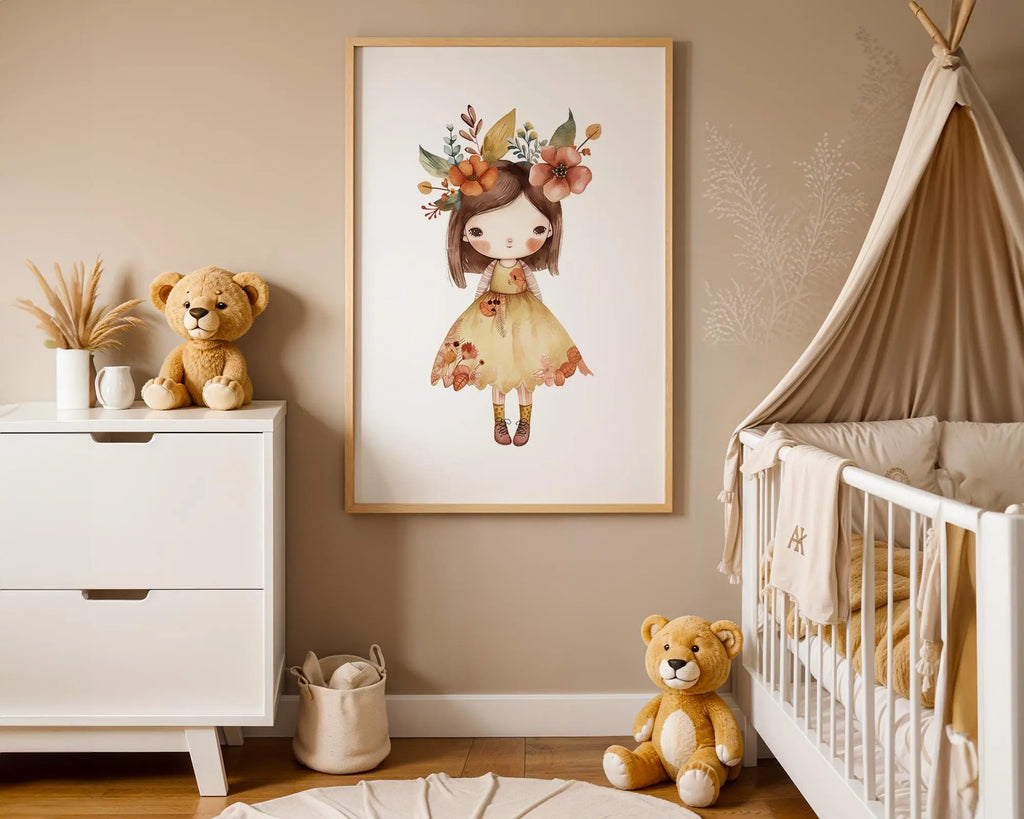 Playroom Ideas | Autumn Girl Nursery Wall Art | Floral Fall Baby Print wall art print, modern home decor, unframed artwork by Nomad & Nest