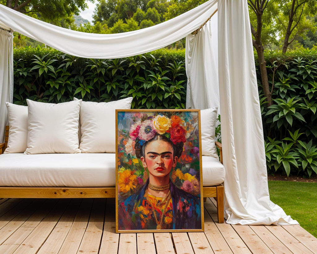Frida Kahlo Portrait Print | Colourful Flower Crown, Eclectic Wall Art wall art print, modern home decor, unframed artwork by Nomad & Nest