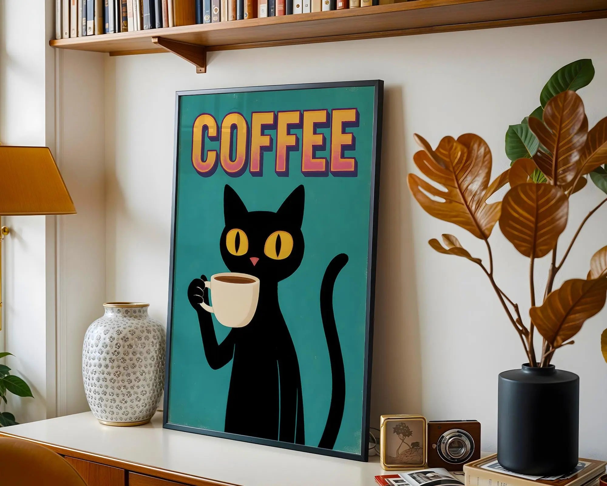 Positive Emotion | Coffee Cat Wall Art Print | Kitchen Illustration wall art print, modern home decor, unframed artwork by Nomad & Nest