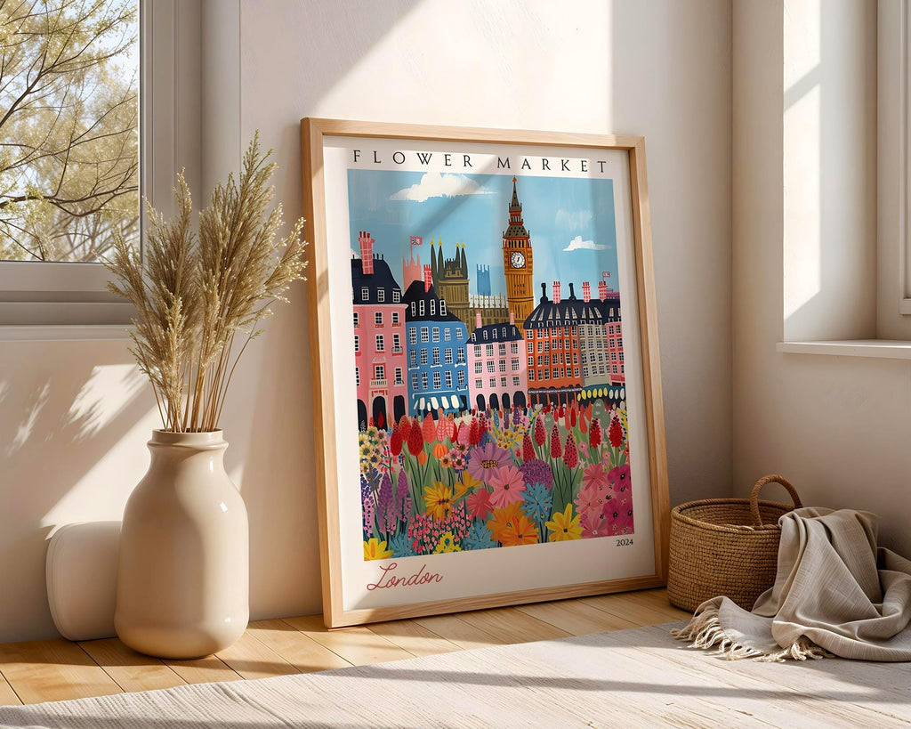 London Flower Market Print | Big Ben Travel Poster, Botanical Wall Art wall art print, modern home decor, unframed artwork by Nomad & Nest