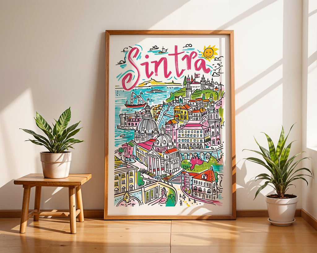 Sintra Portugal Travel Poster | Colorful Cityscape Art Print wall art print, modern home decor, unframed artwork by Nomad & Nest