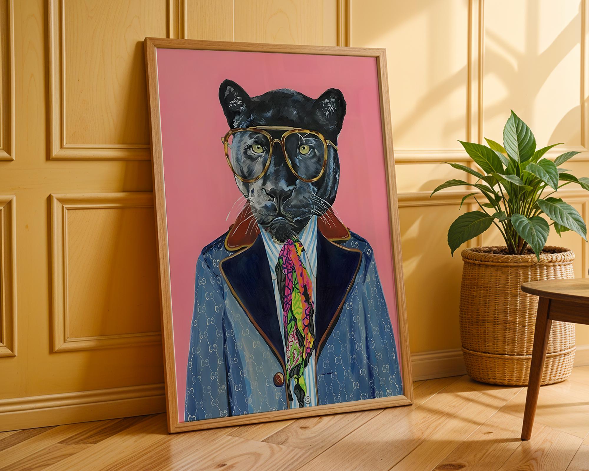 Panther in Suit Art Print | Luxury Animal Portrait wall art print, modern home decor, unframed artwork by Nomad & Nest
