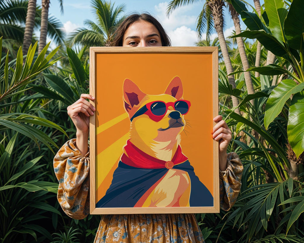 Superhero Dog Print | Retro Pop Art Pet Lover Gift wall art print, modern home decor, unframed artwork by Nomad & Nest