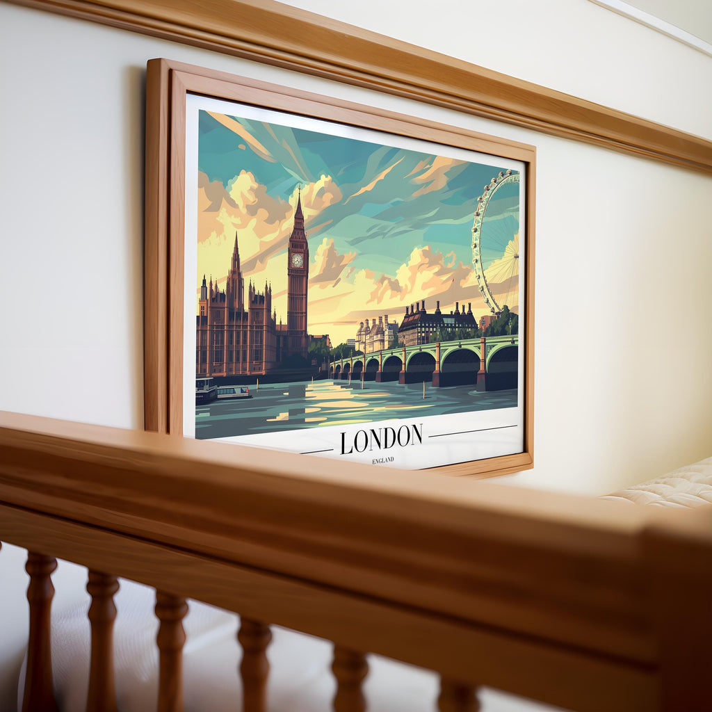 London Travel Poster | Big Ben, London Eye Art Print wall art print, modern home decor, unframed artwork by Nomad & Nest