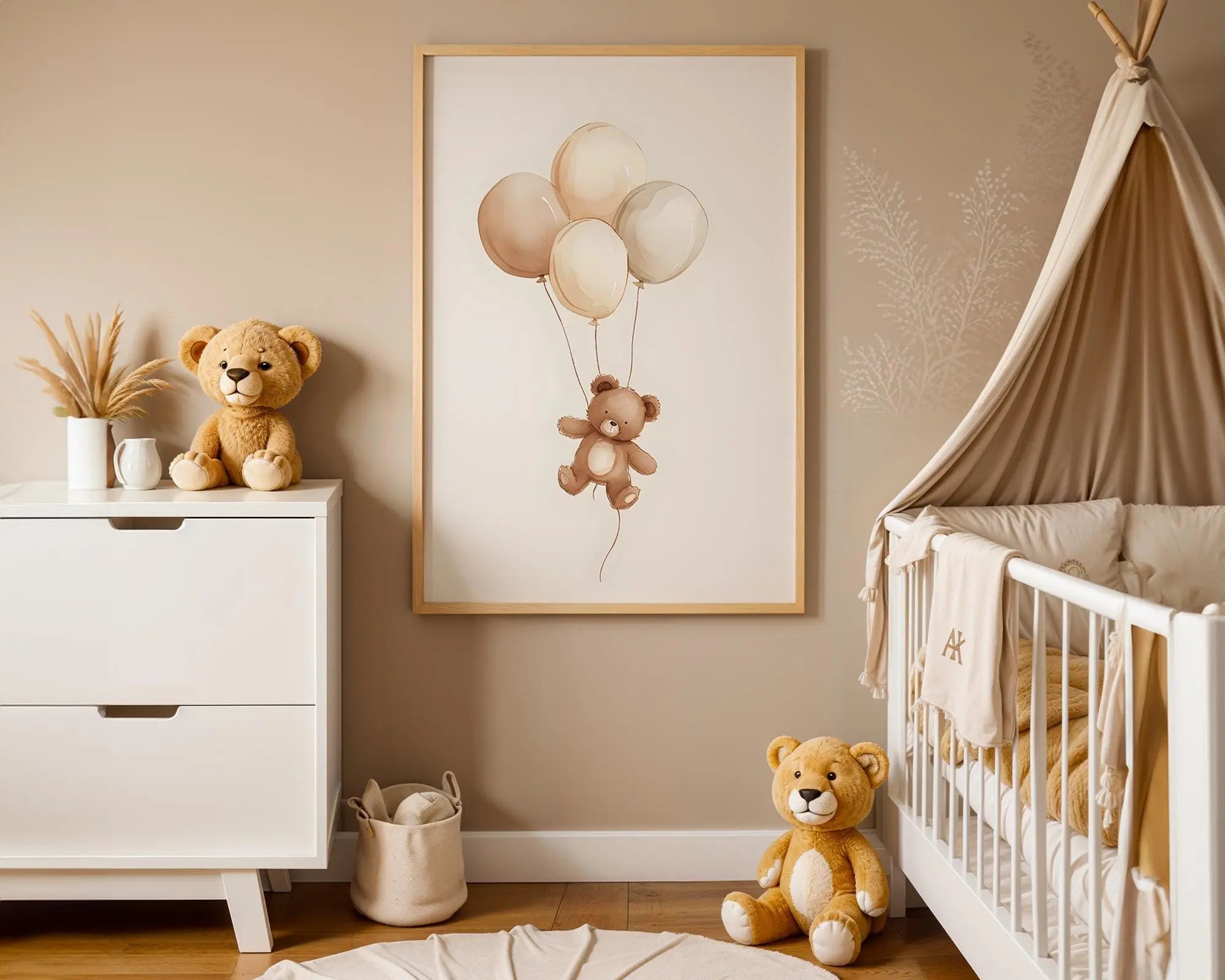 Playroom Ideas | Bear Balloons Nursery Wall Art | Neutral Baby Animal Print wall art print, modern home decor, unframed artwork by Nomad & Nest