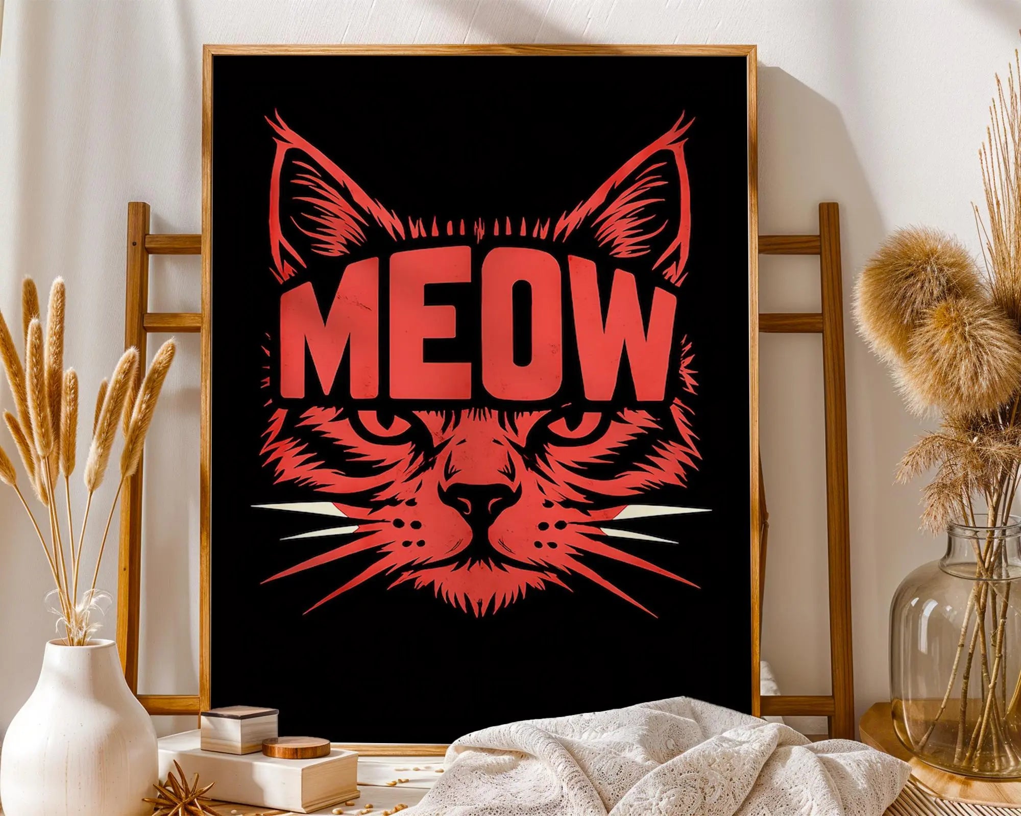 Positive Emotion | Meow Cat Poster | Bold Graphic Feline Wall Art | Modern Pop Animal Print wall art print, modern home decor, unframed artwork by Nomad & Nest