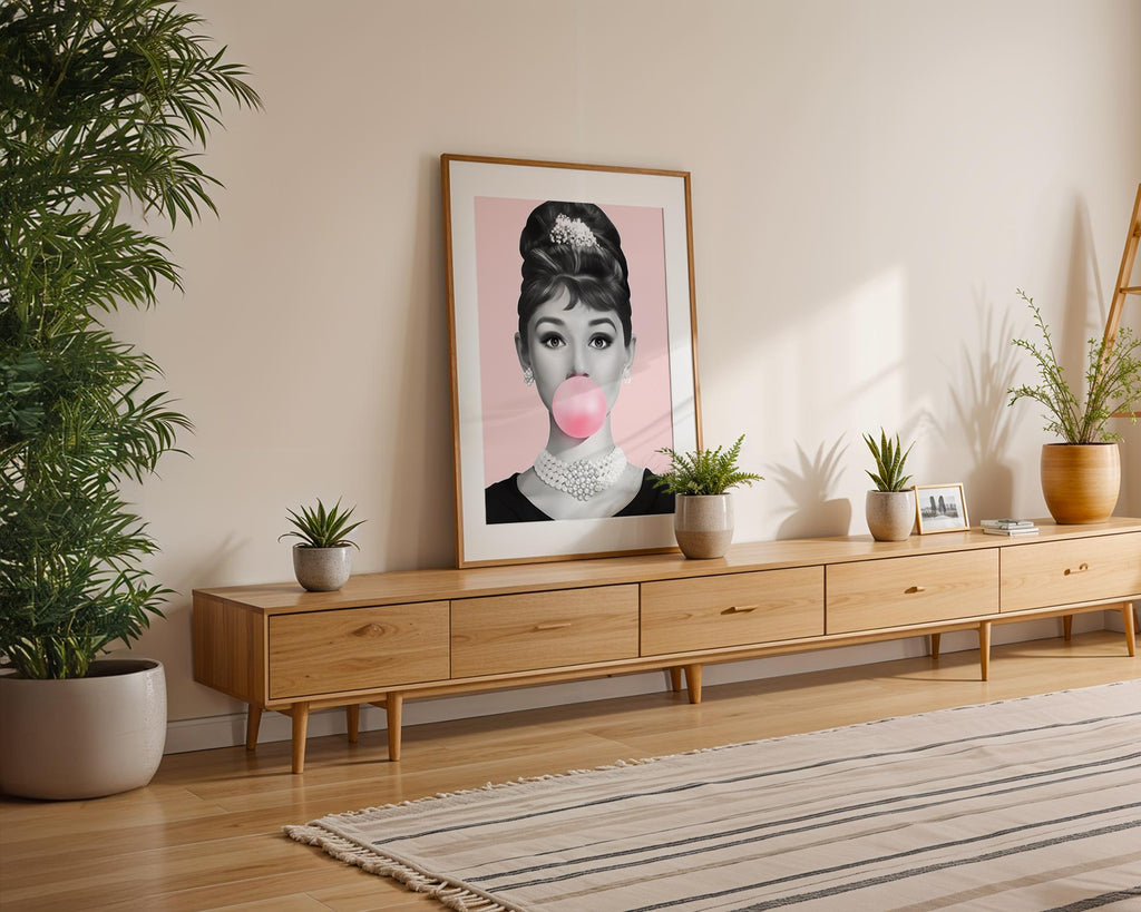 Modern Pop Art | Audrey Hepburn Bubblegum  Print | Elegant Hollywood Poster wall art print, modern home decor, unframed artwork by Nomad & Nest