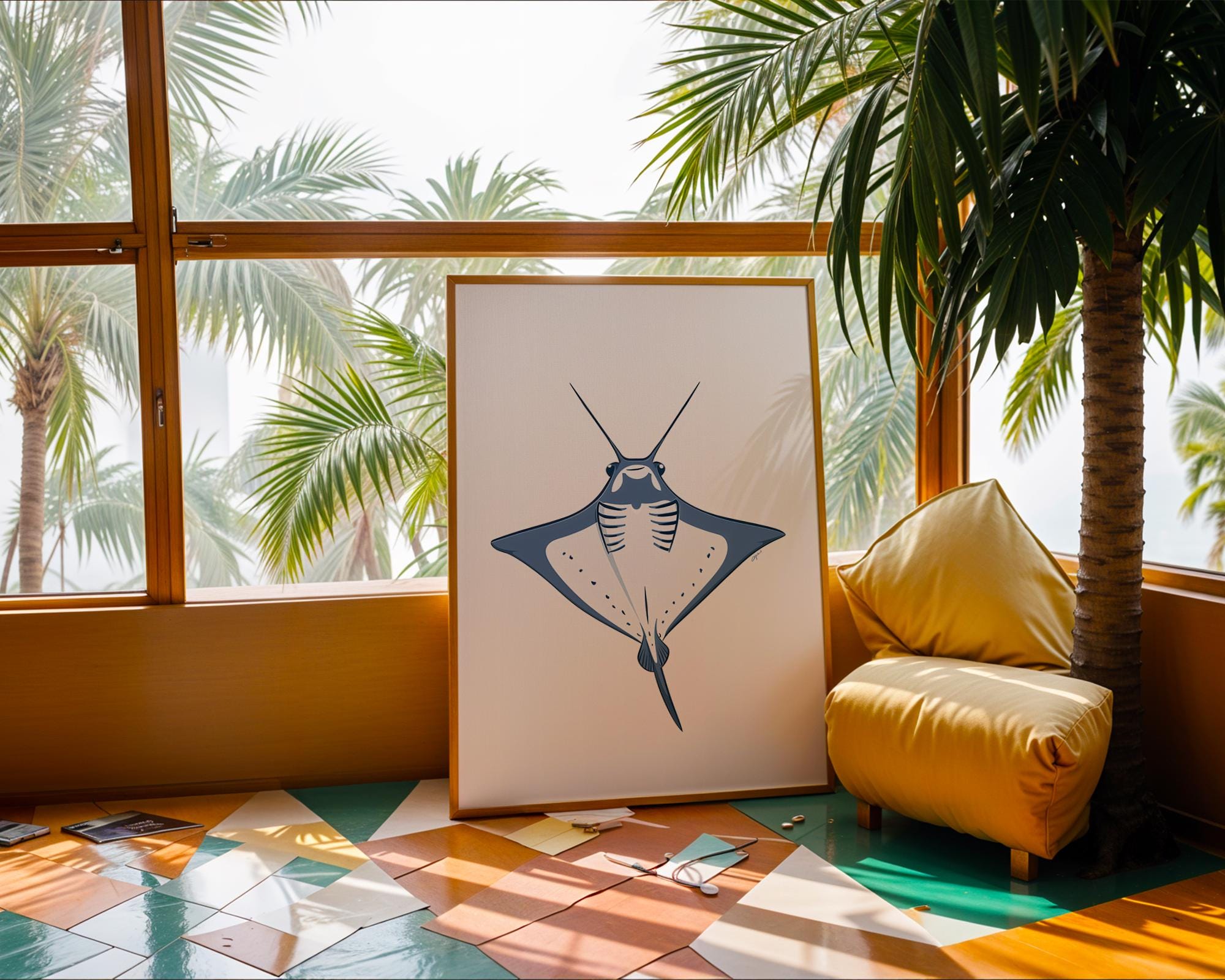 Blue Manta Ray Print, Modern Nautical Wall Art wall art print, modern home decor, unframed artwork by Nomad & Nest