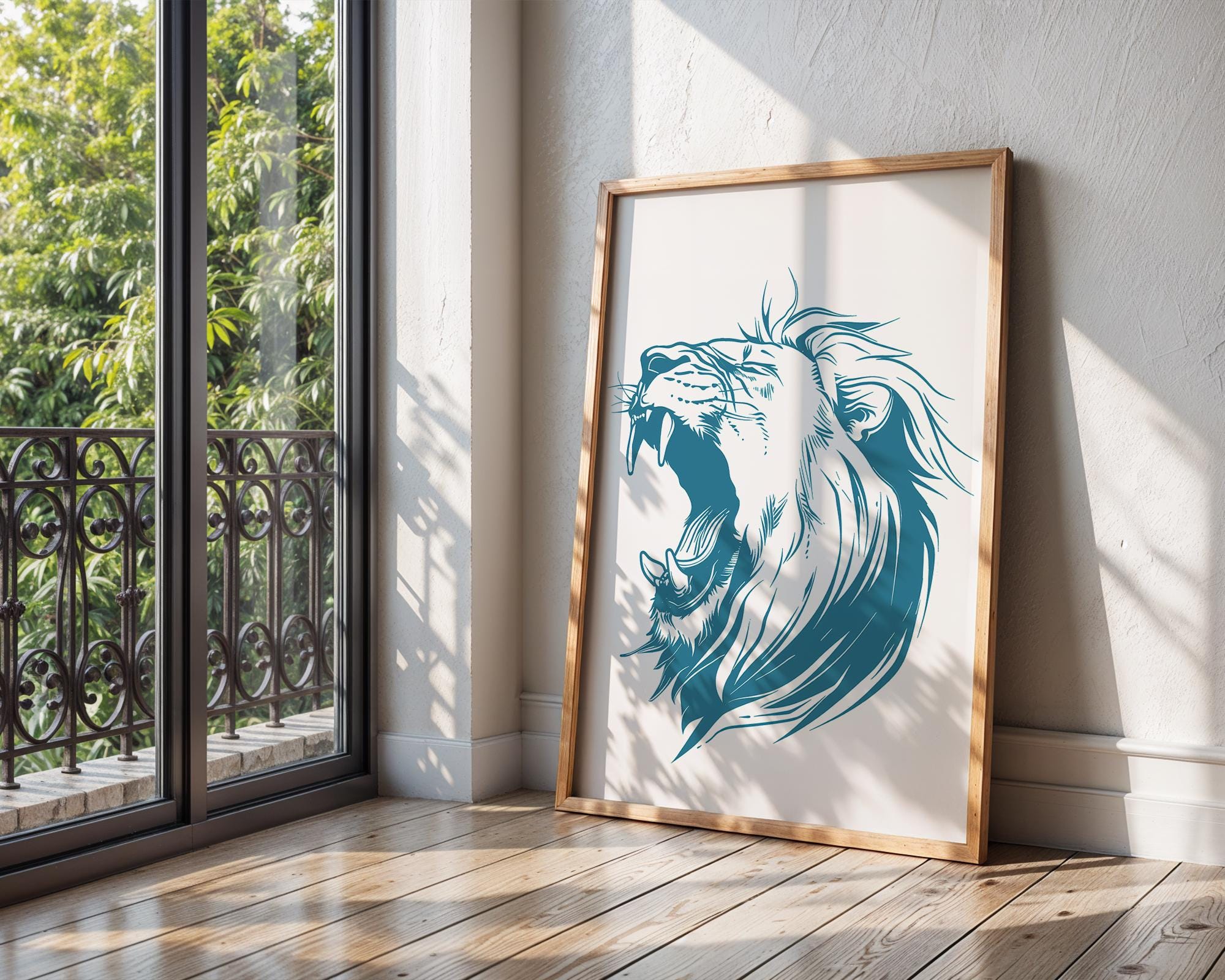 Intense Blue Lion Roaring Print, Modern Safari Wall Art wall art print, modern home decor, unframed artwork by Nomad & Nest