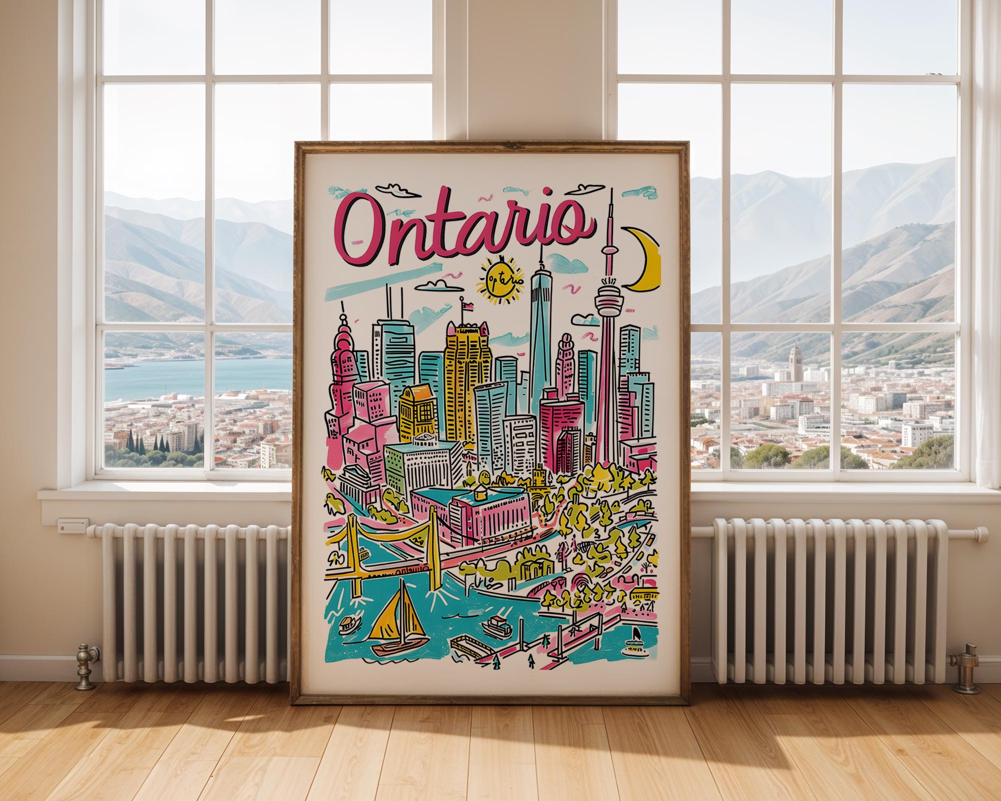 Ontario Canada Travel Poster | Colorful Cityscape Lake View Art Print wall art print, modern home decor, unframed artwork by Nomad & Nest