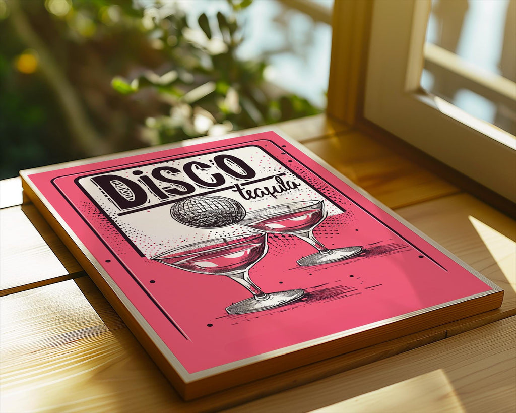 Colourful Prints | Disco Tequila Cocktail Print | Retro Pink Bar Decor wall art print, modern home decor, unframed artwork by Nomad & Nest