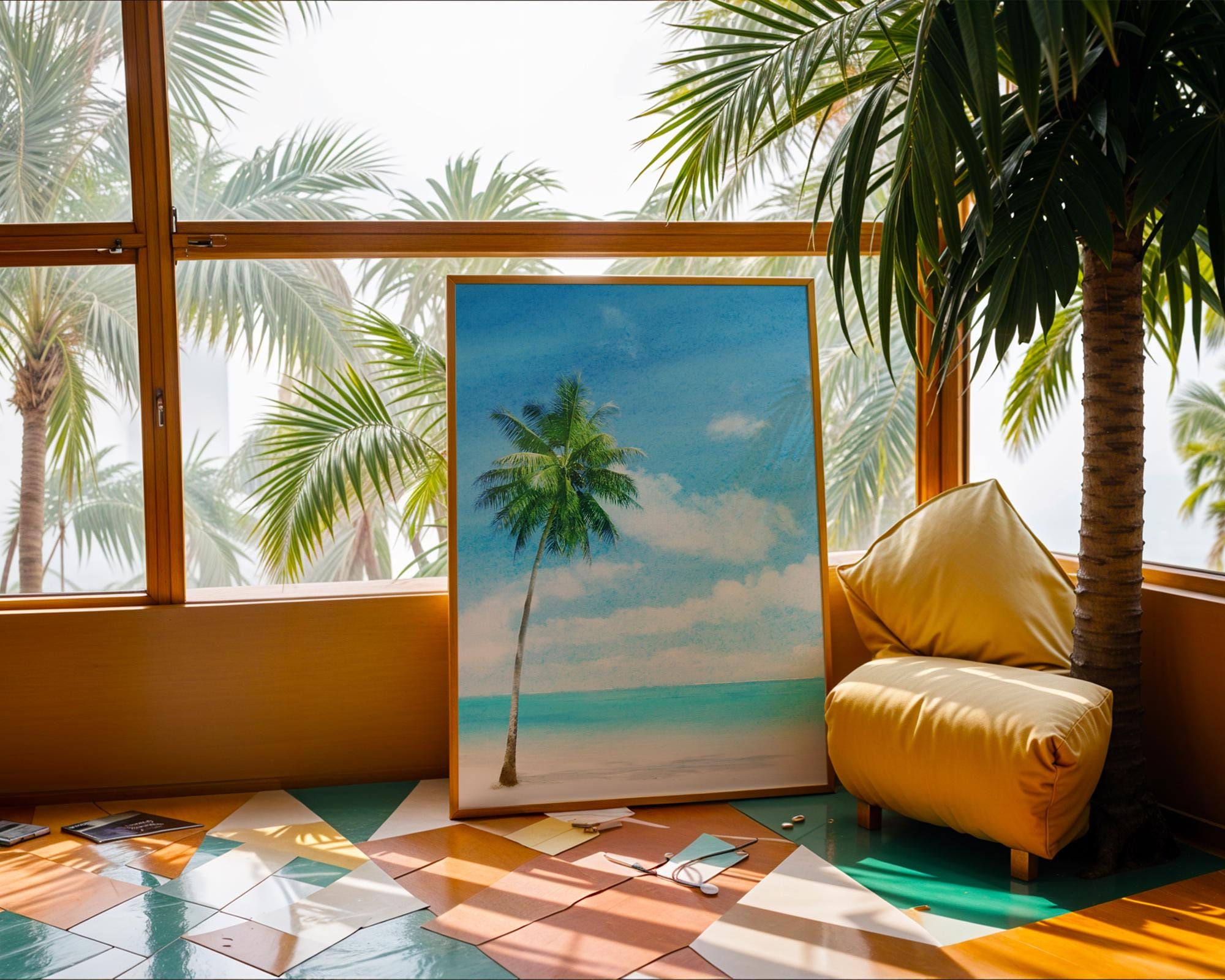Colourful Prints | Tropical Palm Tree Beach Print • Coastal Summer Wall Art wall art print, modern home decor, unframed artwork by Nomad & Nest