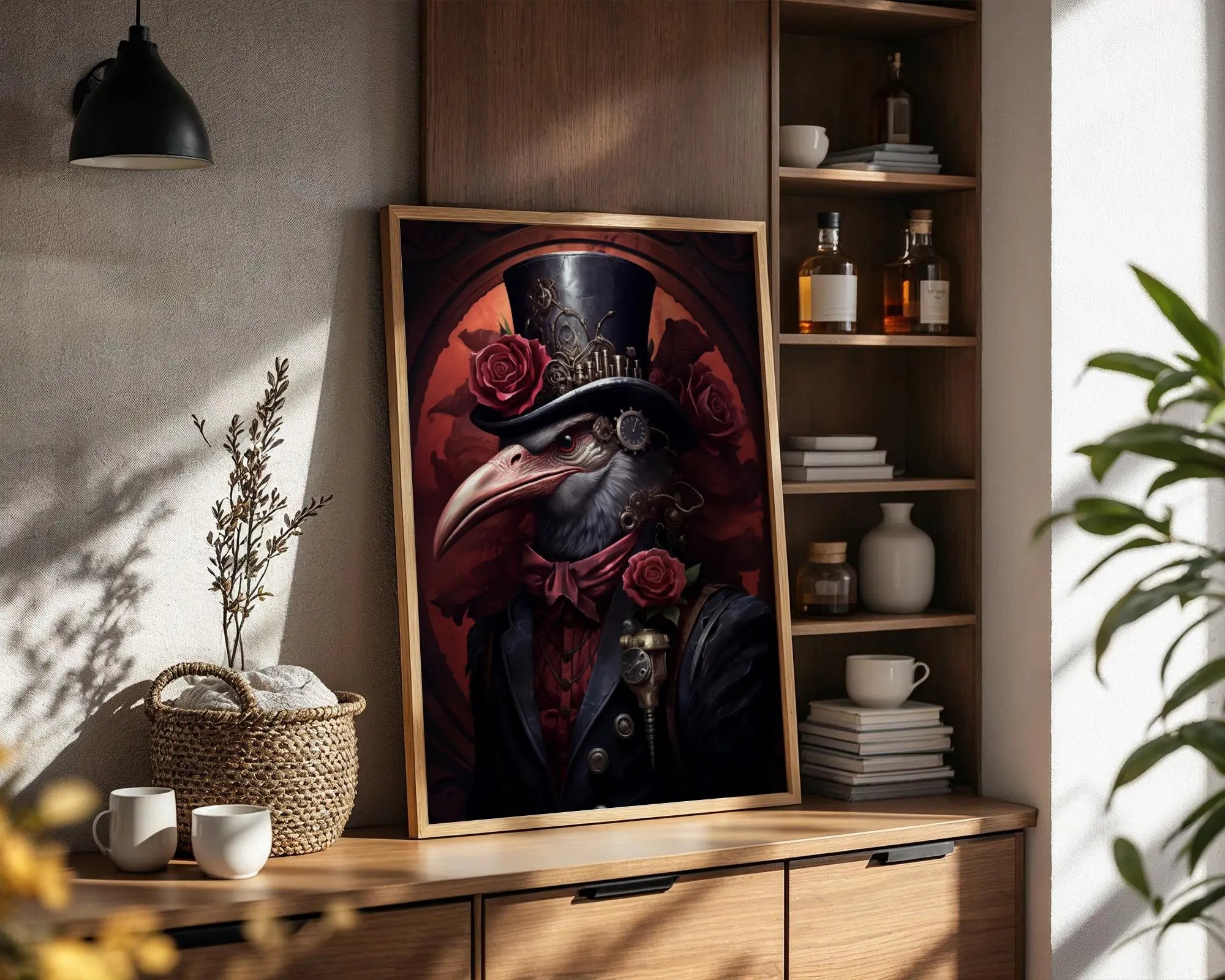 Steampunk Vulture Art Print | Gothic Bird Portrait with Roses wall art print, modern home decor, unframed artwork by Nomad & Nest