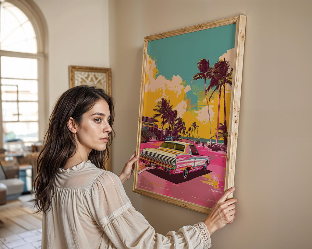 Modern Pop Art | Miami Retro Car  Print | 80s Summer Palm Decor wall art print, modern home decor, unframed artwork by Nomad & Nest