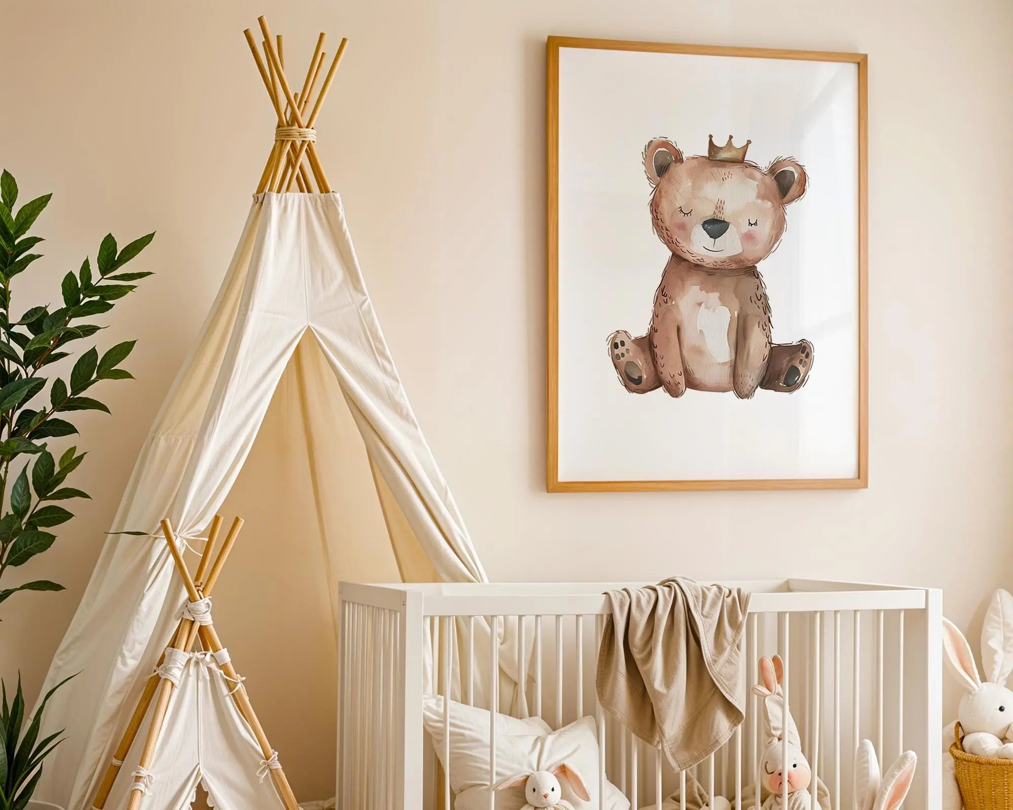 Playroom Ideas | Crowned Bear Nursery Wall Art | Woodland Animal Baby Print wall art print, modern home decor, unframed artwork by Nomad & Nest