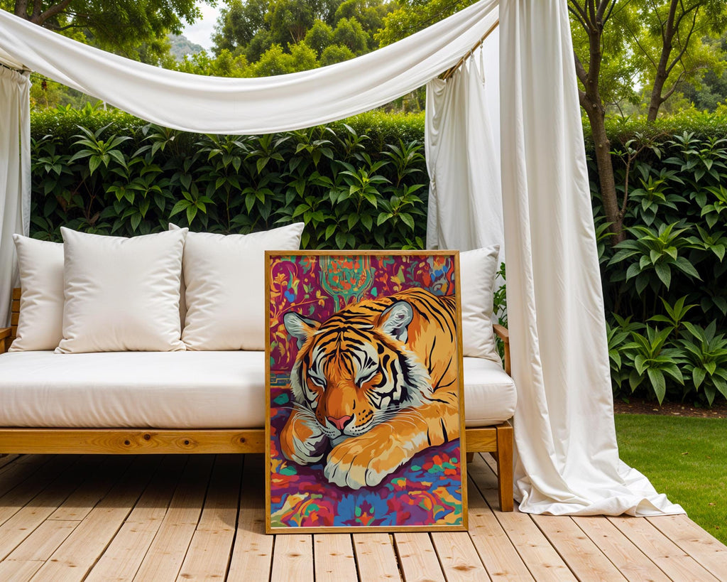 Sleeping Tiger Art Print | Bohemian Jungle Home Decor wall art print, modern home decor, unframed artwork by Nomad & Nest