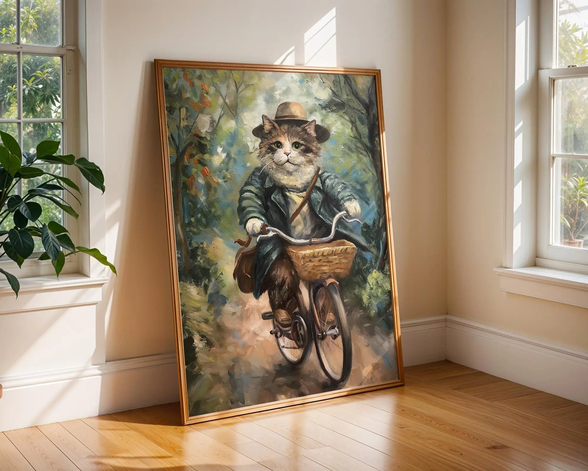 Cat on Bicycle Print | Whimsical Feline Poster wall art print, modern home decor, unframed artwork by Nomad & Nest